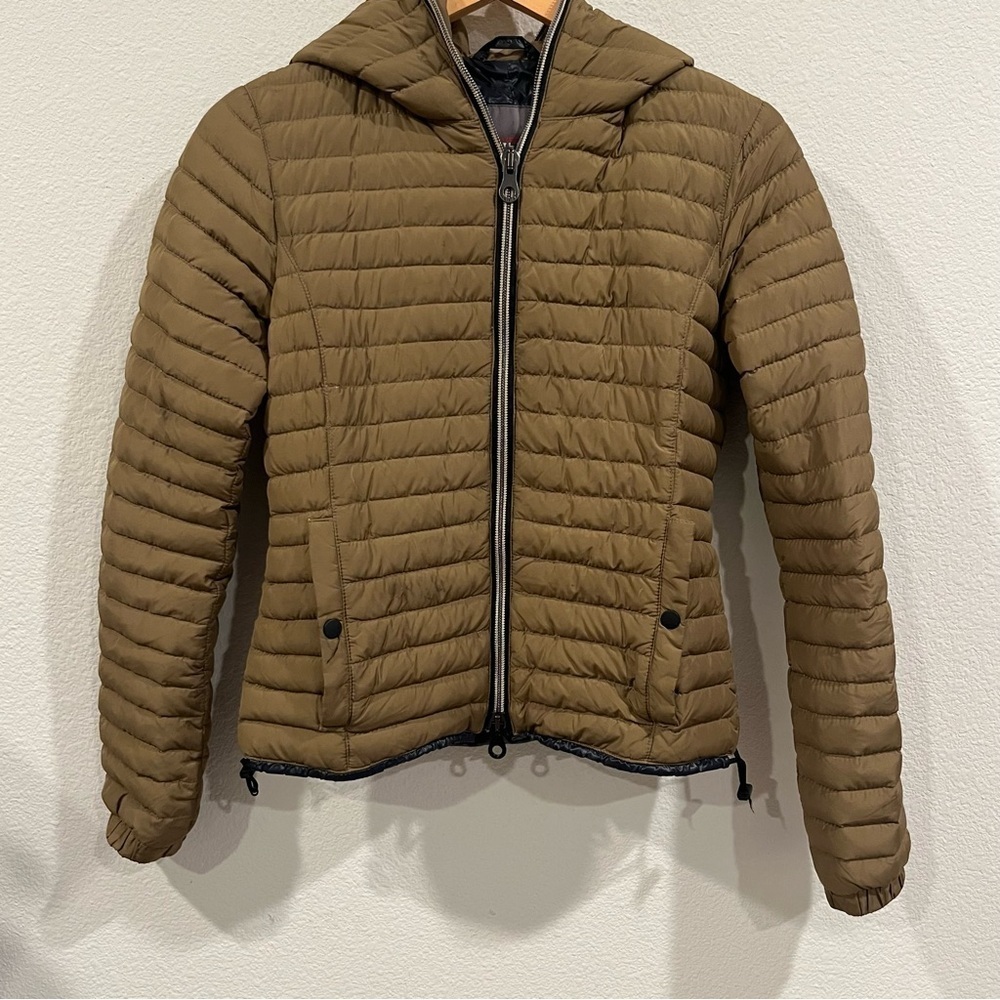 Duvetica size 40 green brown puffer jacket with full zipper flawed